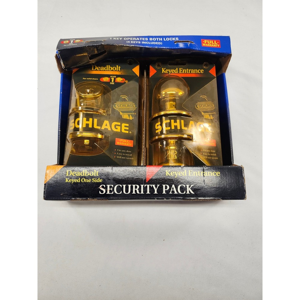 Schlage Security Pack Keyed Entrance Knob and Deadbolt Set Bright Brass FB150N